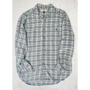 Tommy Bahama Men's Size M Shirt Silk Long Sleeve Button Down Blue Beige Plaid